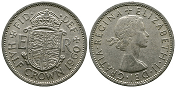 Великобритания 1/2 кроны 1960 Елизавета II (1952-2022) KM 907, Spink 4145 медно-никель 4381-344