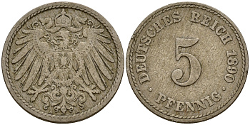 Германия 5 пфеннигов 1890 A J.12  KM 11 медно-никель    4598-1013