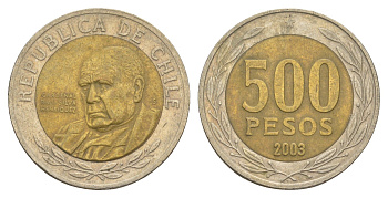 Чили 500 песо 2003 кардинал Рауль Сильва Энрикес (1907-1999) KM 235 биметалл 4638-344