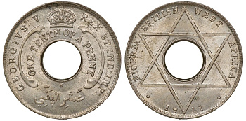 Нигерия, Британская Западная Африка 1/10 пенни 1911 H, Георг V, монетный двор Хитон KM 4 медно-никель 1528-633