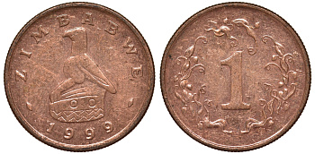 Зимбабве 1 цент 1999 птица-идол KM 1a сталь плакированная бронзой 4164-551