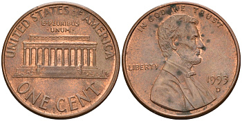 США 1 цент 1993 D, Авраам Линкольн KM 201b цинк плакированный медью 4580-423