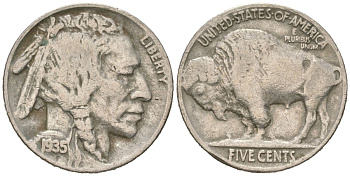 США 5 центов 1935 индеец, бизон KM 134 медно-никель 4614-1152