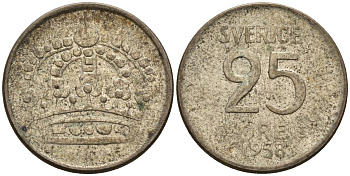 Швеция 25 эре 1958 TS, Густав VI Адольф (1950-1973) KM 824 серебро 4596-136