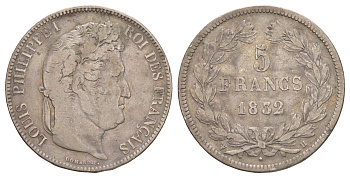 Франция 5 франков 1832 H, Луи-Филипп I (1830-1848) KM 749.5 серебро 1520-922