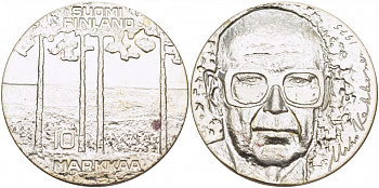 Финляндия 10 марок 1975 S-H, 75 лет президенту Урхо Кекконену KM 54 серебро UNC 1515-1545