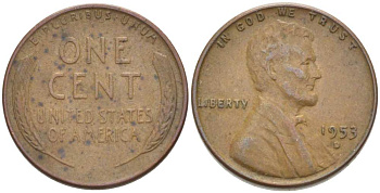США 1 ЦЕНТ 1953 D, ЛИНКОЛЬН KM А132 медь цинк 218-252