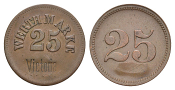 Германия игровой жетон 25 пфеннигов ND с отметкой victoria бронза 4638-211