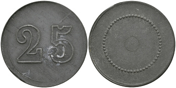 ФРАНЦИЯ 25 САНТИМОВ ND ПЛАТЕЖНЫЙ ЖЕТОН НАЧАЛА XX ВЕКА, НОМИНАЛ С ОДНОЙ СТОРОНЫ, ДИАМЕТР 24,5 ММ. цинк 98-931