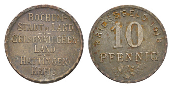 Бохум, Гельзенкирхен, Хаттинген 10 пфеннигов 1918 Funck 49.1, Men05 3022.1, Men18 3860.1 железо 4584-1111