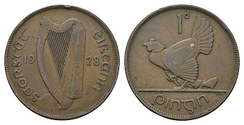 Ирландия 1 пенни 1928 курица с цыплятами KM 3 бронза 4683-226