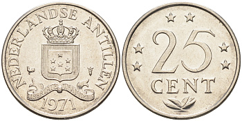 Нидерландские Антилы 25 центов 1971 Юлиана (1948-1980) KM 11 никель 4169-365