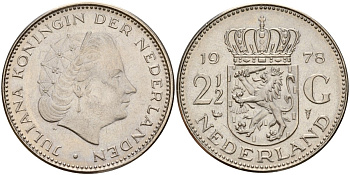 Нидерланды 2 1/2 гульдена 1978 Юлиана (1949-1980) KM 191 никель 4157-415