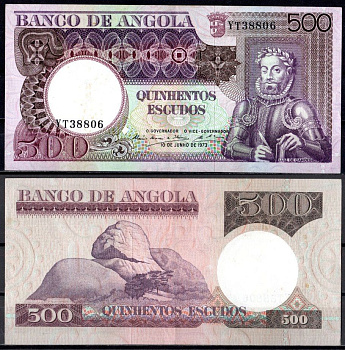 Ангола 500 эскудо 1973 Pick 107 бумага 7214-17-2-2