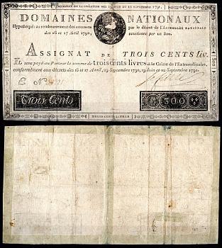 Франция 300 ливров 1791 Pick A48 бумага 451-1141-1