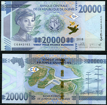 Гвинея 20000 франков 2018 женщина, Калета ГЭС Pick 50 b бумага UNC (пресс) 448-144-3