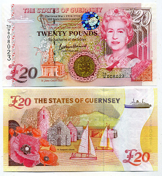 Гернси 20 фунтов 2018 100 лет со дня окончания I-ой мировой войны Pick NEW бумага UNC (пресс) 451-165-1