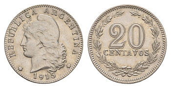 Аргентина 20 сентаво 1915 KM 36 медно-никель 4655-623
