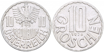 АВСТРИЯ 10 ГРОШЕЙ 1976 KM 2878 алюминий 3309-957