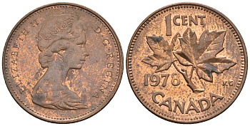 Канада 1 цент 1978 Елизавета II (1952-2022), кленовый лист KM 59.1 бронза 4609-146