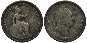 Великобритания 1/3 фартинга 1835 Вильгельм IV (1830-1837) KM 721, Spink 3850 медь 1515-2132