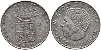 Швеция 1 крона 1973 Густав VI Адольф (1950-1973) KM 826а медь плакированная медно-никелем 4397-144