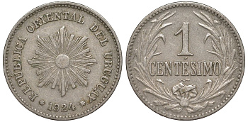Уругвай 1 сентесимо 1924 KM 19 медно-никель 99-942