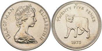Остров Мэн 25 пенсов 1975 кошка Мэна (мэнкс) KM 31 медно-никель BU 4386-1031