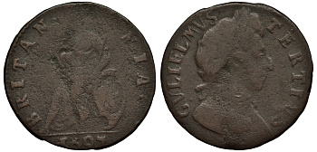 Англия 1 фартинг 1697 Вильгельм III (1694-1702) Spink 3557 медь 1524-241