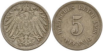 Германия 5 пфеннигов 1898 G J.12, KM 11 медно-никель    4598-1123