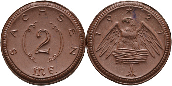 Саксония 2 марки 1921 J. N 56 фарфор 1094-2-23