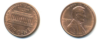 США 1 цент 1989 Линкольн KM 201b цинк плакированный медью UNC 179-426