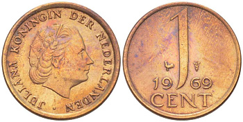 НИДЕРЛАНДЫ 1 ЦЕНТ 1969 ЮЛИАНА (1948-1980) KM 180 бронза 3309-339