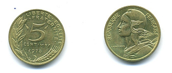 ФРАНЦИЯ 5 САНТИМОВ 1978 ТИП MARIANNE KM 933 медь алюминий никель 84-1541
