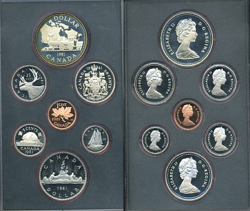 Канада набор из 7 монет 1981 Трансконтинентальная железная дорога, паровоз, оригинальная коробка и сертификат KM PS1 PROOF 06-081-36