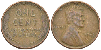 США 1 ЦЕНТ 1945 ЛИНКОЛЬН KM А132 медь цинк 218-932