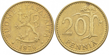 ФИНЛЯНДИЯ 20 ПЕННИ 1976 K KM 47 алюминиевая бронза 3718-626