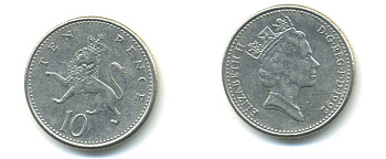 Великобритания 10 пенсов 1992 Елизавета II (1952-2022) KM 938b, Spink 4367 (F4) медно-никель 59-532