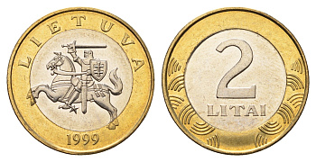 Литва 2 лита 1999 KM 112 биметалл UNC 4364-411