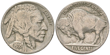 США 5 центов 1935 индеец, бизон KM 134 медно-никель 4614-1153