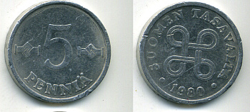 ФИНЛЯНДИЯ 5 ПЕННИ 1980 KM 45a алюминий 61-1223