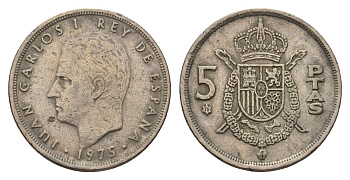 Испания 5 песет 1975 (79) Хуан Карлос I (1975-2014) KM 807 медно-никель 3336-544