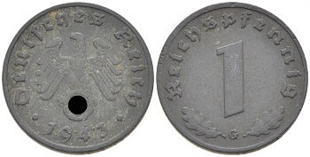 ГЕРМАНИЯ 1 РЕЙХСПФЕННИГ 1943 G KM 97, J. 369 цинк 110-227