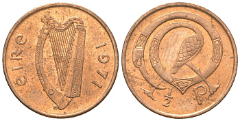 Ирландия 1/2 пенни 1971 птица KM 19 бронза UNC 4611-428