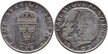 Швеция 1 крона 1999 Карл XVI Густав (1973- ) KM 852a медно-никель 4385-725