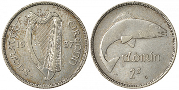 Ирландия 1 флорин 1937 лосось KM 7 серебро 00-804-37