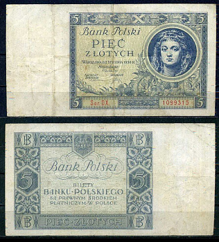 Польша 5 злотых 1930 Pick 72 бумага 8605-43-3-1