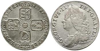 Великобритания 6 пенсов 1758 Георг II (1727-1760) KM 582.2, Spink 3711 серебро XF- 1518-344