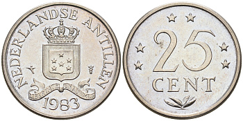 Нидерландские Антилы 25 центов 1983 Беатрикс (1980-2013) KM 11 никель 4169-415