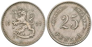 Финляндия 25 пенни 1927 S KM 25 медно-никель 4174-932